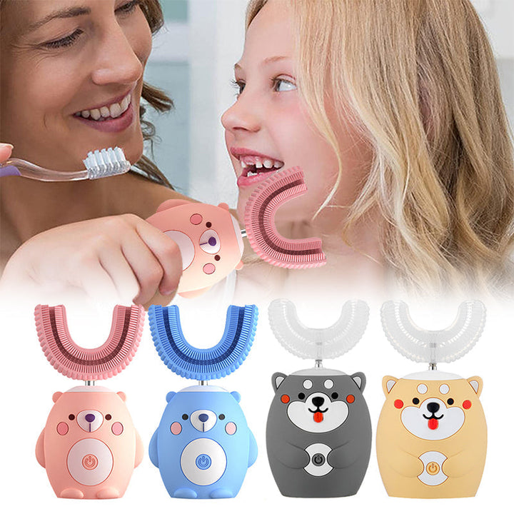 "U-formad elektrisk tandborste för barn, 360° rengöring, olika färger; rolig och säker tandvård med silikon"