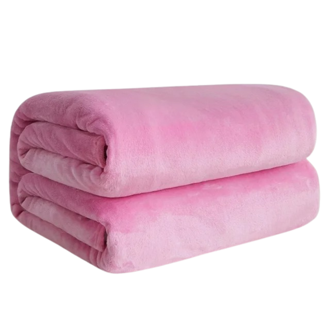 "Ultramjuk korall fleece flanellfilt, enfärgad, idealisk för hemmet. Perfekt som mysfilt, överkast eller sofföverdrag."