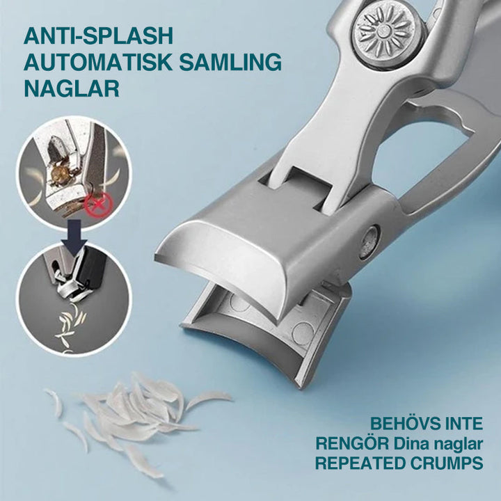 "Ultraskarp nagelklippare i rostfritt stål med modern design, effektiv för tjocka naglar, svart och silverfärg, 9x1.6 cm."