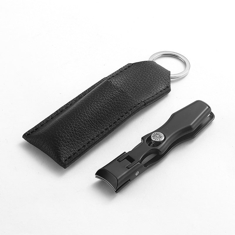 "Ultraskarp nagelklippare i rostfritt stål med modern design, effektiv för tjocka naglar, svart och silverfärg, 9x1.6 cm."