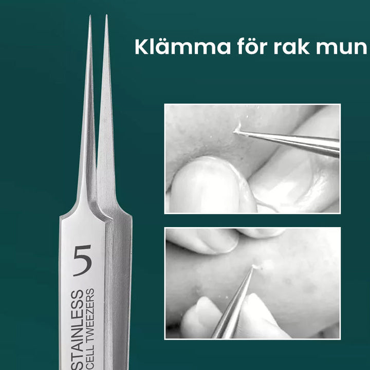 "Ultratunn tysk pincett i rostfritt stål för ansiktsvård, spetsig design, bekväm att använda, hög precision och kvalitet."