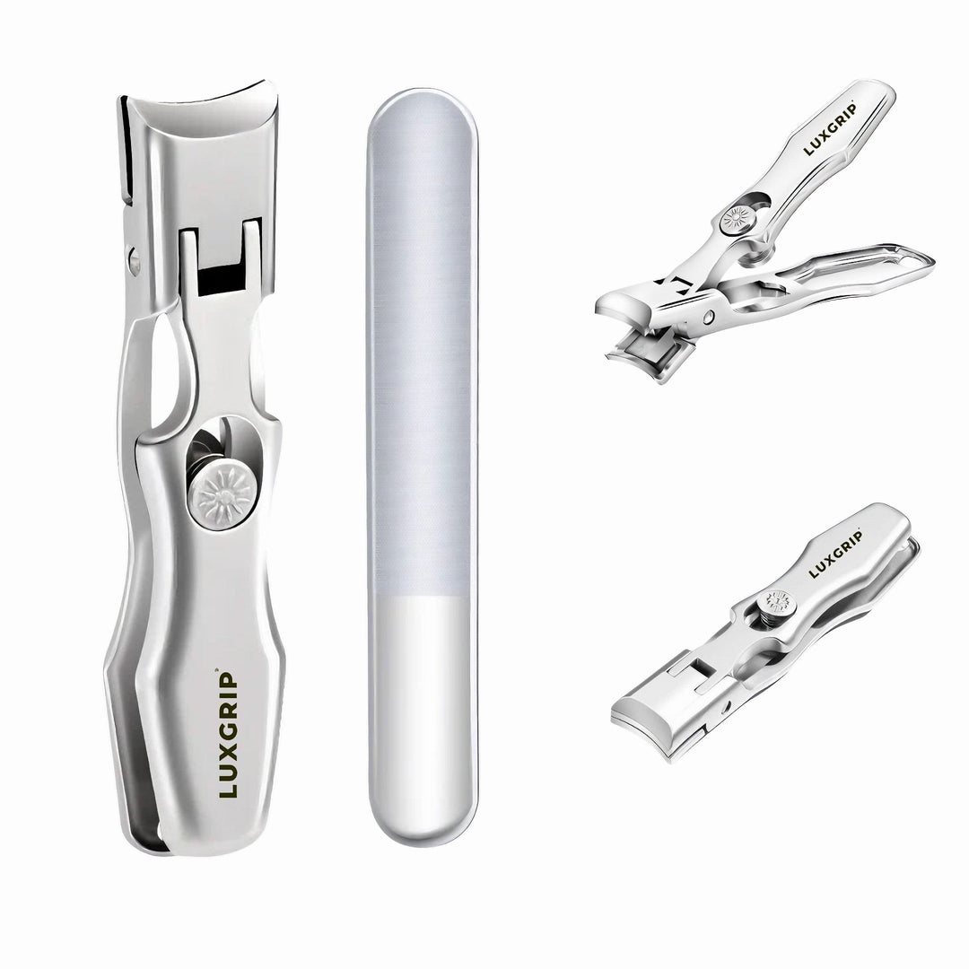 "Ultravass kolstålnagelklippare i silver med bred öppning, perfekt för tjocka naglar och ergonomisk design."