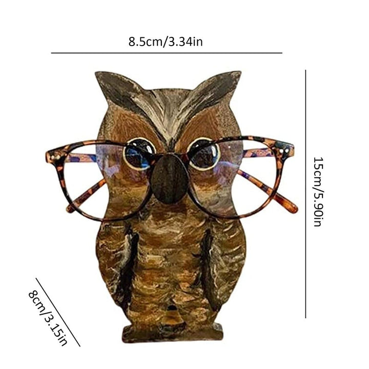 "Unikt trä glasögonställ med djurdesign som corgi och katt, perfekt för hemmet. Dekorativ och funktionell inredningsdetalj."