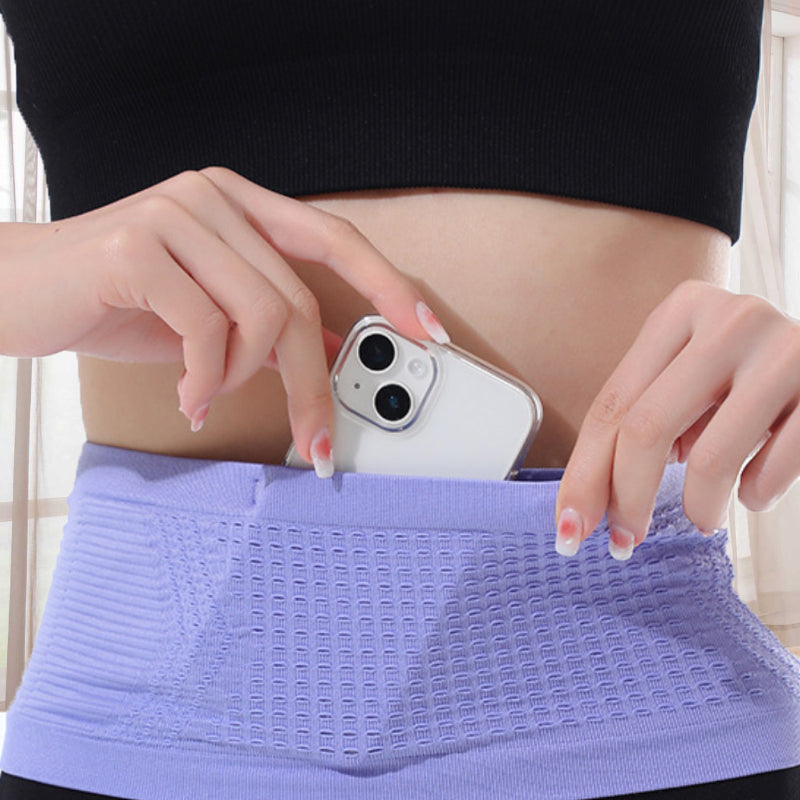 "Unisex andningsbar stickad midjeväska i grått, ergonomisk design med fyra flexibla fickor och justerbart bälte för sport."