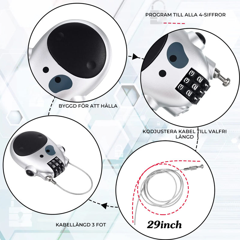 "Unisex anti-stöld teleskopiskt lås i silver, kompakt och robust för att säkra cyklar, bagage och dörrar."