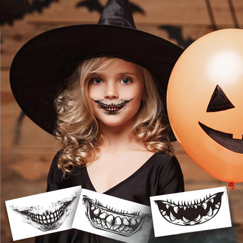 "Unisex Halloween temporär tatuering 10-pack – färgglada, realistiska tatueringsklistermärken för armar och ansikte"