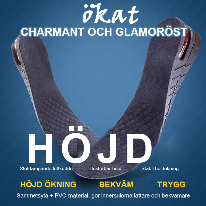 Unisex höjande innersula med luftkudde, diskret design, justerbar höjd 3-7,5 cm, bekväm, passar de flesta skomodeller.