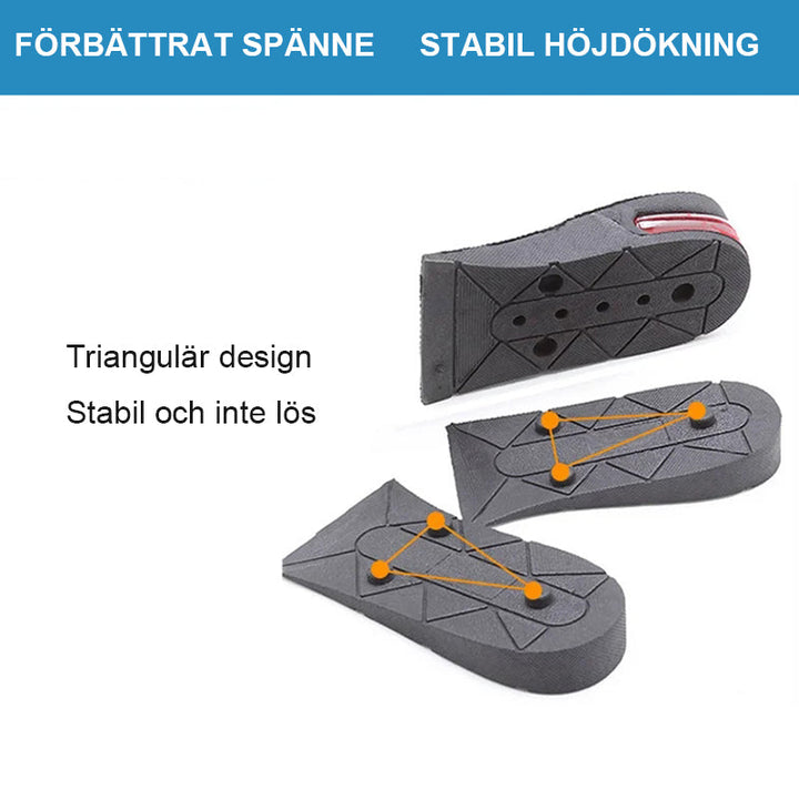 Unisex höjande innersula med luftkudde, diskret design, justerbar höjd 3-7,5 cm, bekväm, passar de flesta skomodeller.