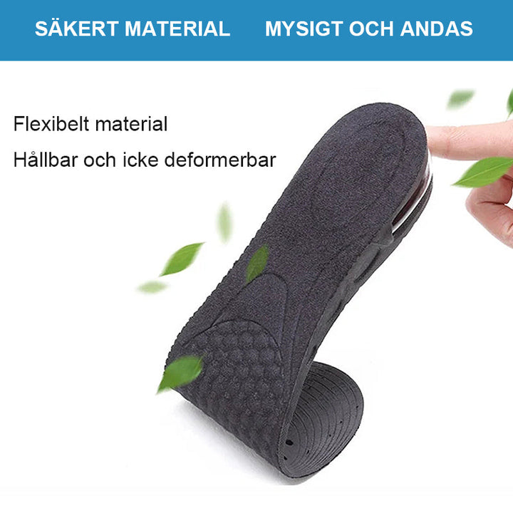 Unisex höjande innersula med luftkudde, diskret design, justerbar höjd 3-7,5 cm, bekväm, passar de flesta skomodeller.