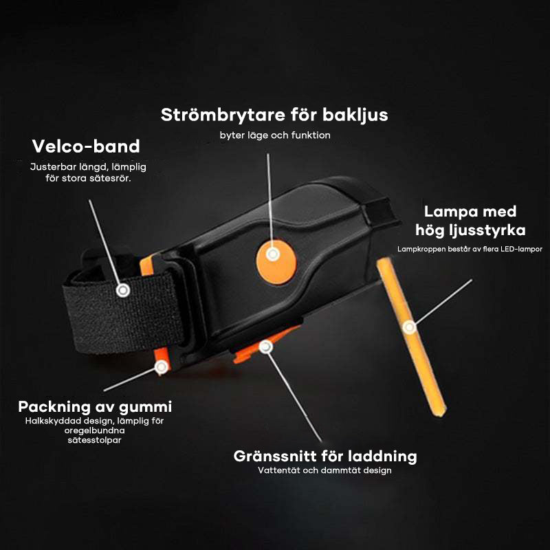 "Unisex LED-baklykta för cykel, elegant design, hög synlighet, flera färger, lång batteritid, perfekt för dag och natt"