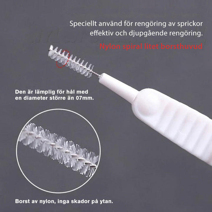 "Unisex mini rengöringsborste med flexibla nylonborst, slitstark för effektiv rengöring av svåråtkomliga områden, kompakt sto