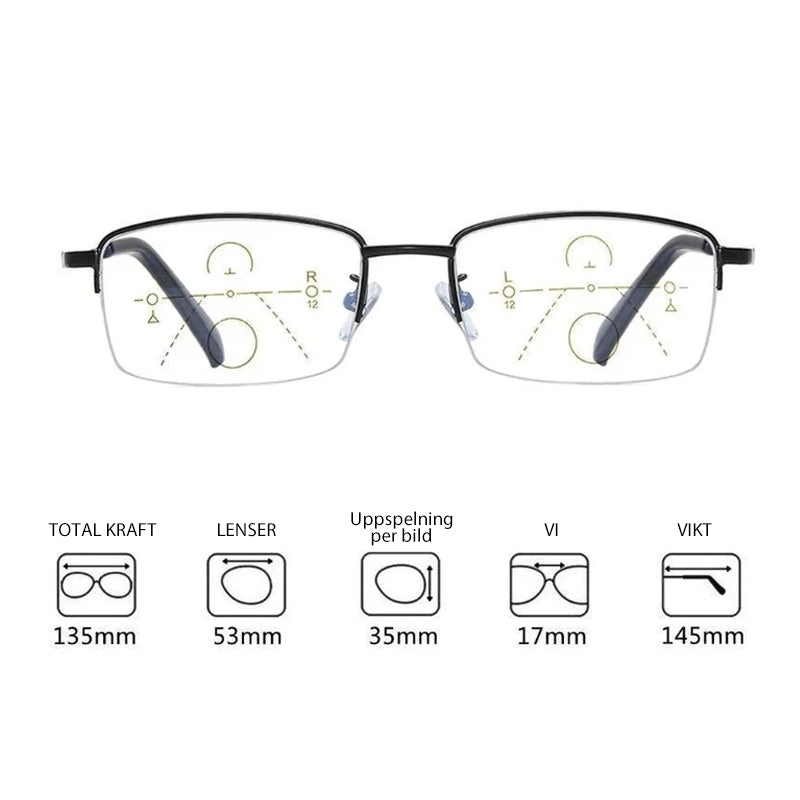 Unisex progressiva läsglasögon i titan, elegant design, anti-blått ljus, bekväma och lätta att bära.