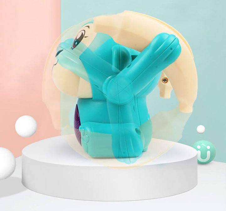 Sidovy av den rullande apan, leksaken har en robust design för aktiva småbarn.