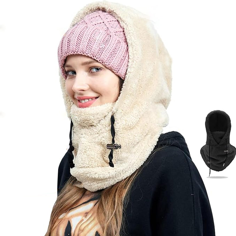 "Unisex Sherpa Balaclava i beige fleece, justerbar design, multifunktionell för både män och kvinnor, perfekt för kallt väder