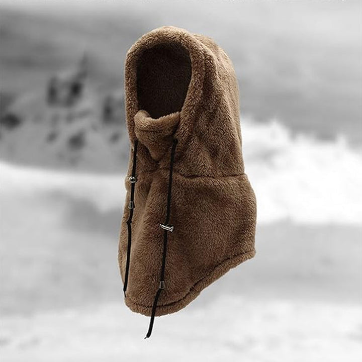 "Unisex Sherpa Balaclava i beige fleece, justerbar design, multifunktionell för både män och kvinnor, perfekt för kallt väder