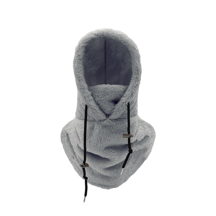 "Unisex Sherpa Balaclava i beige fleece, justerbar design, multifunktionell för både män och kvinnor, perfekt för kallt väder