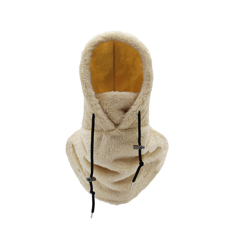 "Unisex Sherpa Balaclava i beige fleece, justerbar design, multifunktionell för både män och kvinnor, perfekt för kallt väder