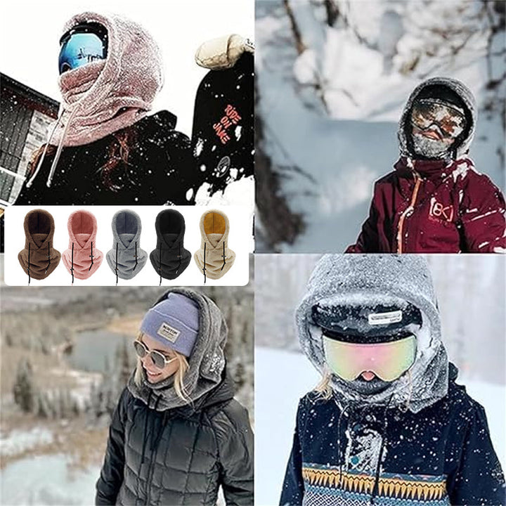 "Unisex Sherpa Balaclava i beige fleece, justerbar design, multifunktionell för både män och kvinnor, perfekt för kallt väder