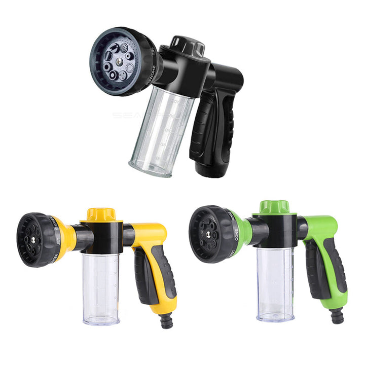Unisex skumspruta med justerbar spraystråle för enkel rengöring av bilar och motorcyklar, ergonomisk och kompakt design.