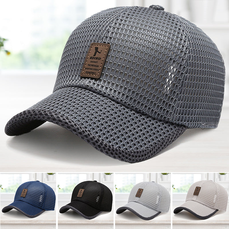 "Unisex sommar mesh basebollkeps, justerbar och ventilerad, perfekt för utomhusaktiviteter, svart och marinblå färg."