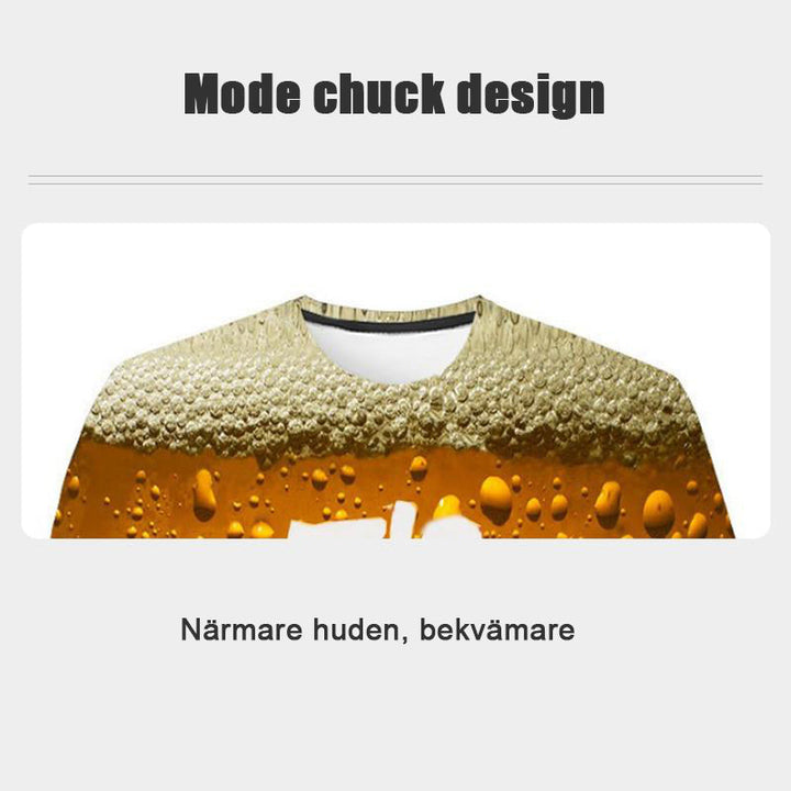 "Unisex sommar t-shirt med 3D-ölmotiv, rund hals, korta ärmar, ölbubbelmönster, bekväm polyester och spandex mix."