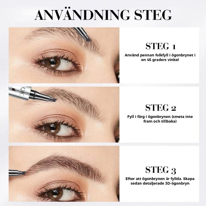 "Unisex vattentät ögonbrynspenna med 4D effekt, 4-stifts spets, microblading, natuliga hårstrån, passar alla hudtoner"