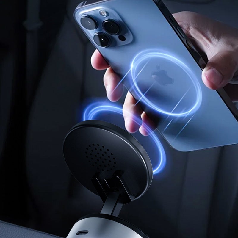 "Universal magnetisk bilfäste med stark magnet, svart design. Justerbar, passar flesta smartphones. Perfekt för handsfree-anv