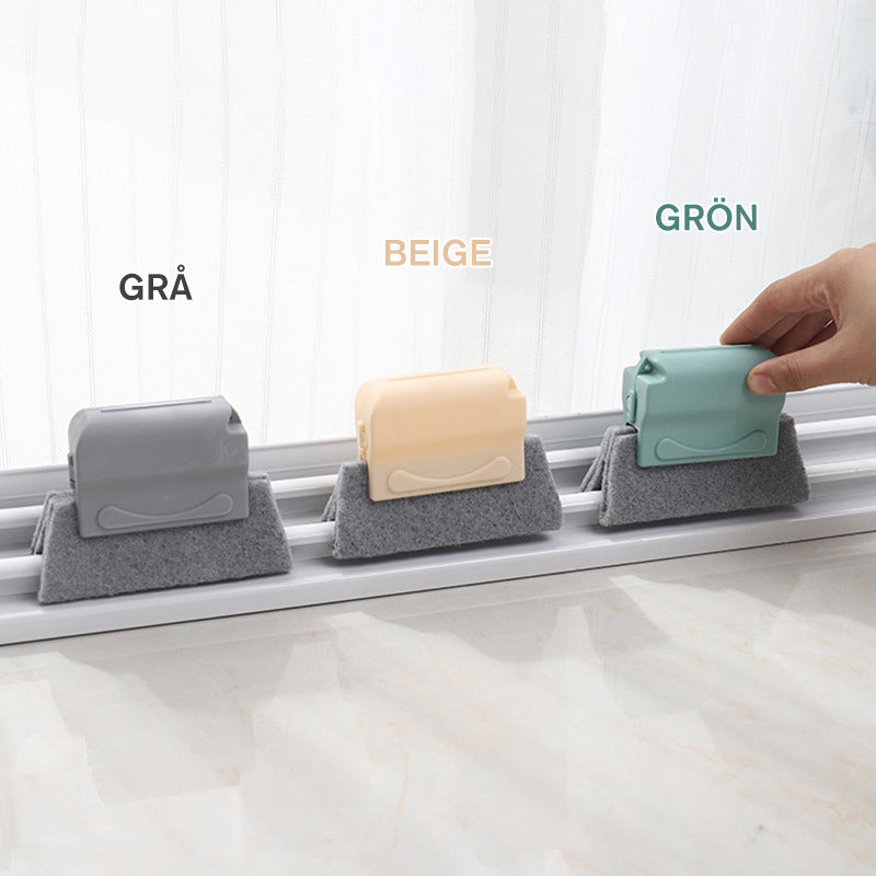 "Universal små rengöringsborstar för fönstersprickor och dörrskenor, grå, grön, beige, 14x8,5 cm, ergonomiskt ABS-handtag."