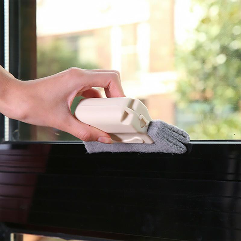 "Universal små rengöringsborstar för fönstersprickor och dörrskenor, grå, grön, beige, 14x8,5 cm, ergonomiskt ABS-handtag."