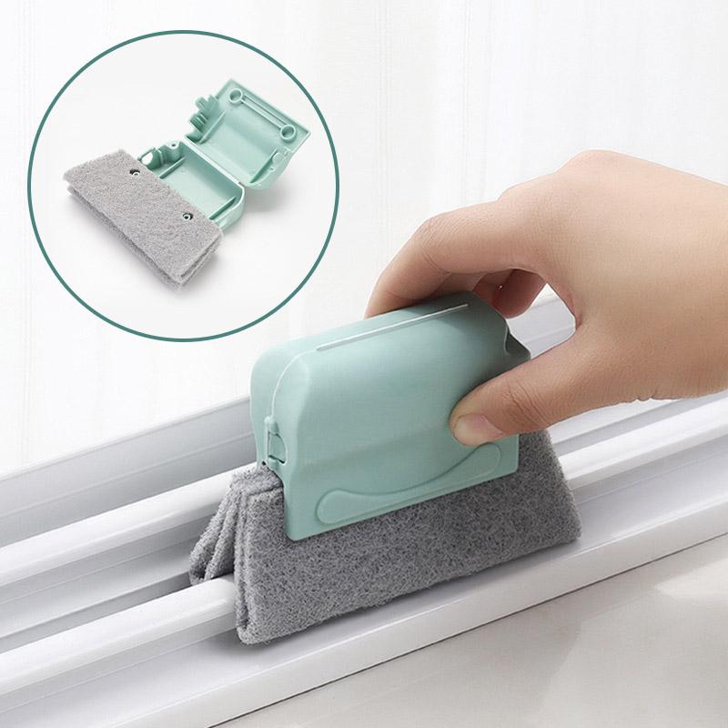 "Universal små rengöringsborstar för fönstersprickor och dörrskenor, grå, grön, beige, 14x8,5 cm, ergonomiskt ABS-handtag."