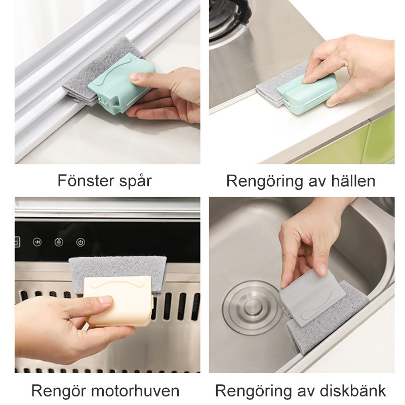"Universal små rengöringsborstar för fönstersprickor och dörrskenor, grå, grön, beige, 14x8,5 cm, ergonomiskt ABS-handtag."