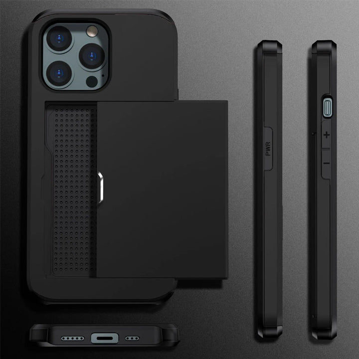 "Universal telefonfodral med plånbok, stilren design, stötskydd. Passar flera iPhone-modeller, flera färgval tillgängliga."