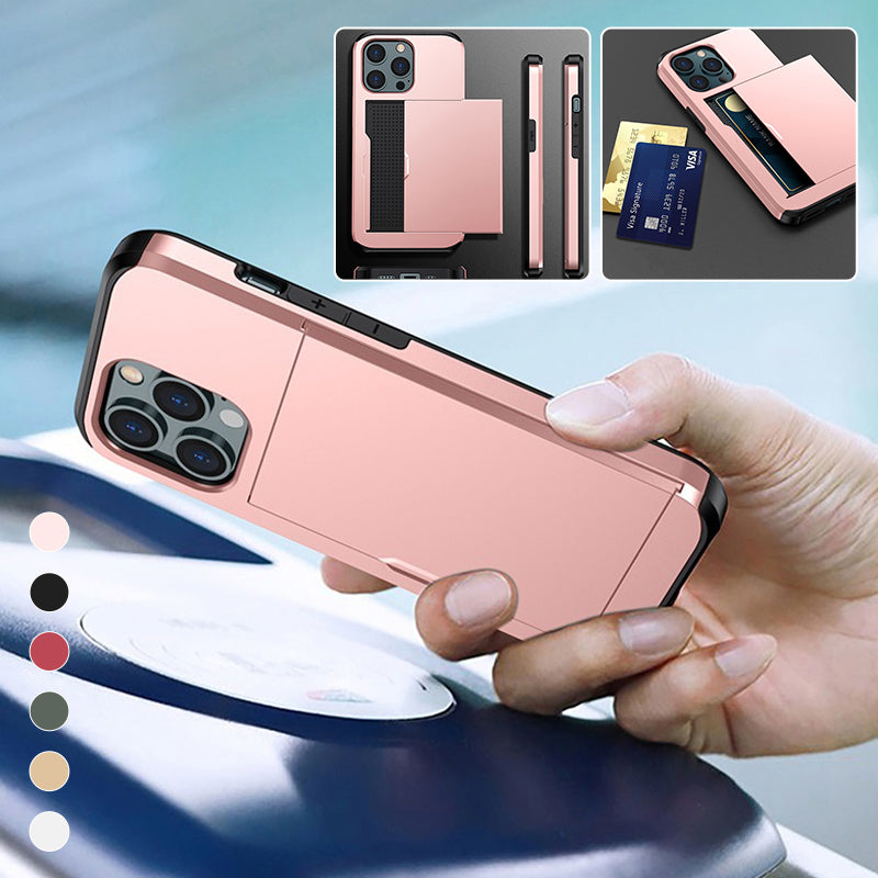 "Universal telefonfodral med plånbok, stilren design, stötskydd. Passar flera iPhone-modeller, flera färgval tillgängliga."