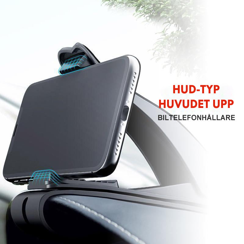 "Universell bilhållare för instrumentbräda, anpassningsbar klämma för smartphone, säker och stabil montering under körning."