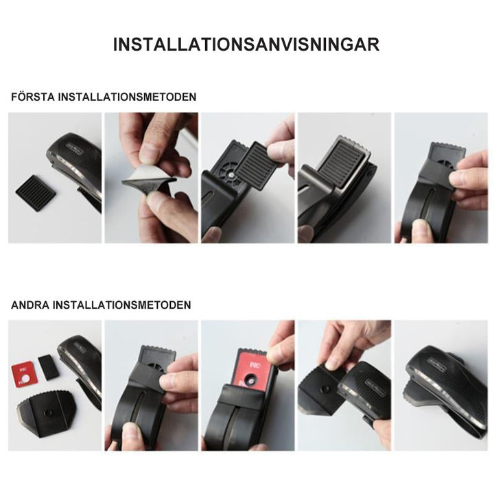 "Universell bilhållare för instrumentbräda, anpassningsbar klämma för smartphone, säker och stabil montering under körning."