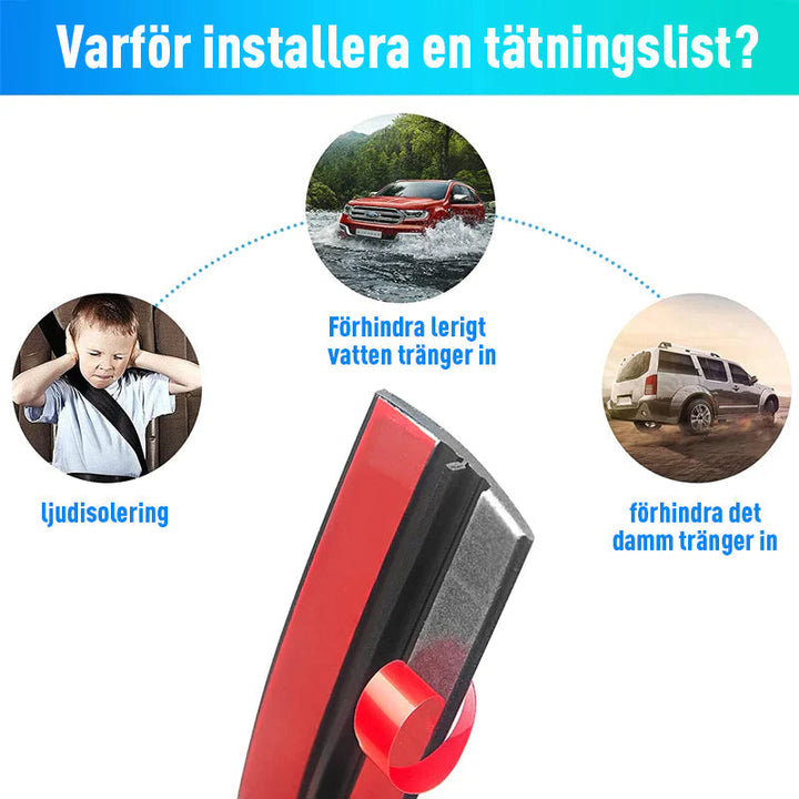 "Universell gummi kantband i T-form för bilrutor, skyddar mot damm och vattenläckage, enkel installation."