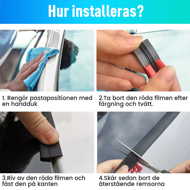 "Universell gummi kantband i T-form för bilrutor, skyddar mot damm och vattenläckage, enkel installation."