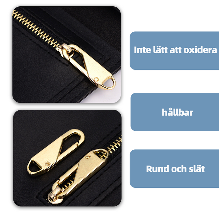 "Universell metall dragkedja i svart, silver, guld och koppar, perfekt för kläder och tillbehör, enkel att installera."