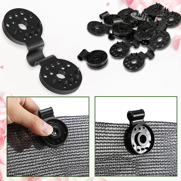 "Universella plast clips för trädgård, säker fästning av solskyddsnät. Högkvalitativ plast, enkel installation."
