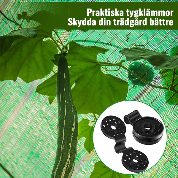 "Universella plast clips för trädgård, säker fästning av solskyddsnät. Högkvalitativ plast, enkel installation."