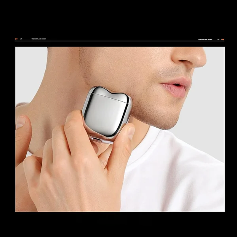 "Uppladdningsbar elrakapparat för män, kompakt och elegant, idealisk för resor och lätt att rengöra, med vattentålig yta."