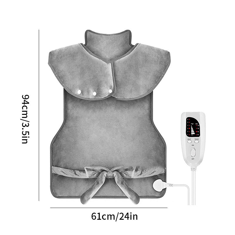 Uppvärmd elektrisk halsduk i grått, mjukt material, justerbar värme, perfekt för kalla dagar, komfort och avslappning.