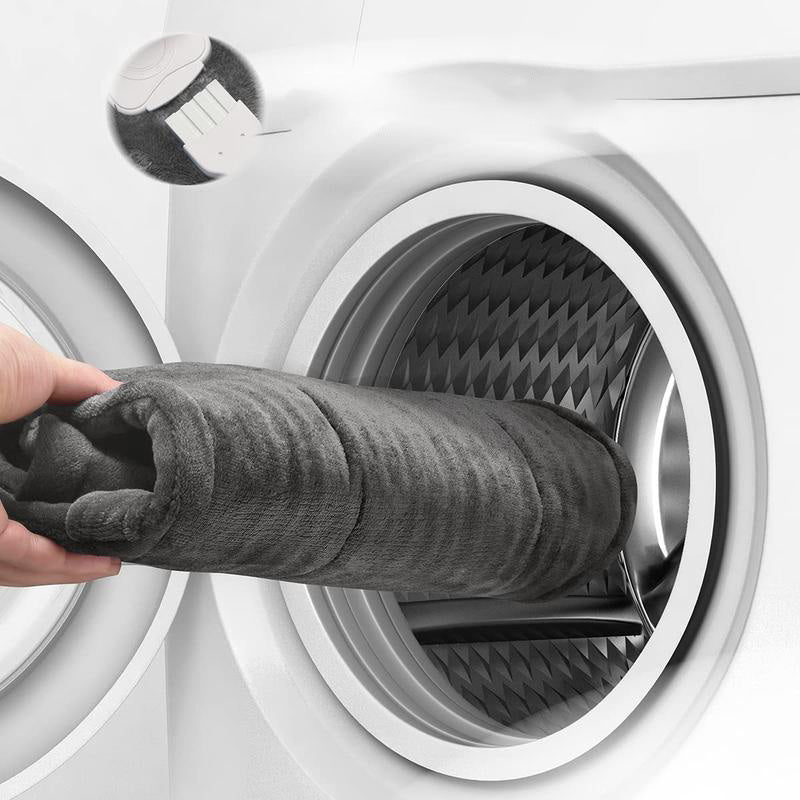 Uppvärmd elektrisk halsduk i grått, mjukt material, justerbar värme, perfekt för kalla dagar, komfort och avslappning.