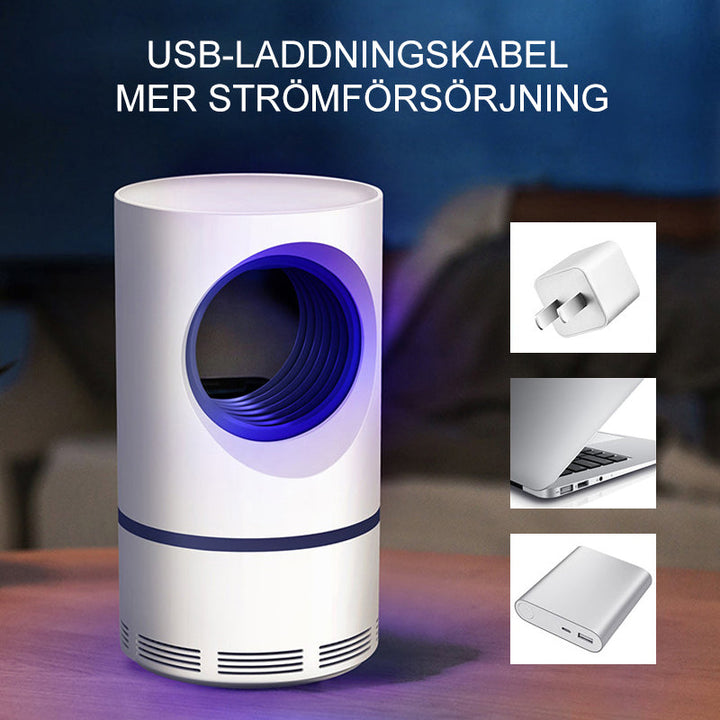 "USB fotokatalytisk mygglampa inomhus, modern design, tyst och effektiv insektsfälla, säker och lätt att rengöra."