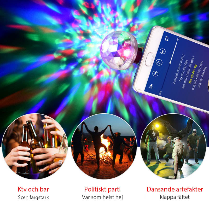 "USB Mini Svamplampa med LED-färger, svampformad, kompakt design, skapar färgglad atmosfär, ansluts via USB."