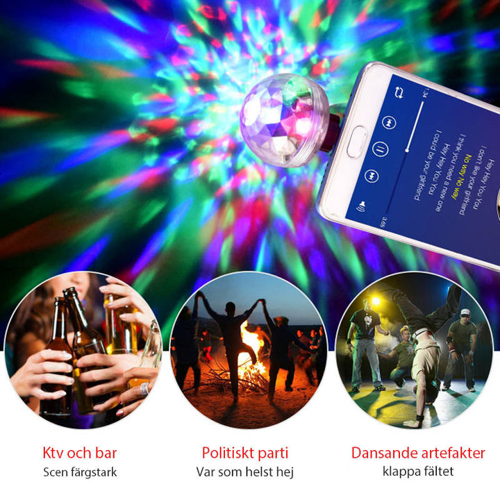 "USB Mini Svamplampa med LED-färger, svampformad, kompakt design, skapar färgglad atmosfär, ansluts via USB."