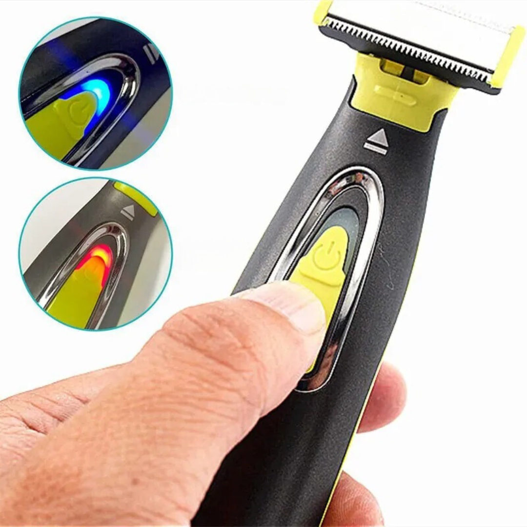 "USB-uppladdningsbar bärbar rakapparat med T-formade blad för ansikte och kropp, kompakt och resvänlig design"