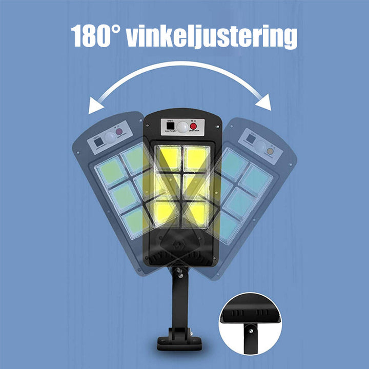 Utomhus LED-sensorlampa för trädgård och uppfart, solcell, hållbar, väderbeständig, stilren vit design, IP65-certifierad.
