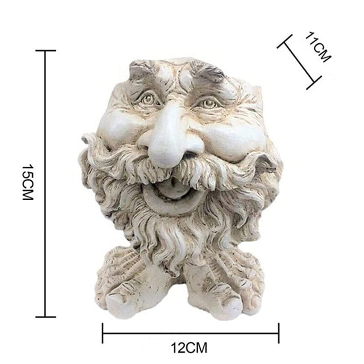 "Uttrycksfull ansiktskruka i harts med handmålad finish, idealisk för unik trädgårdsdekoration och dekoration inomhus."