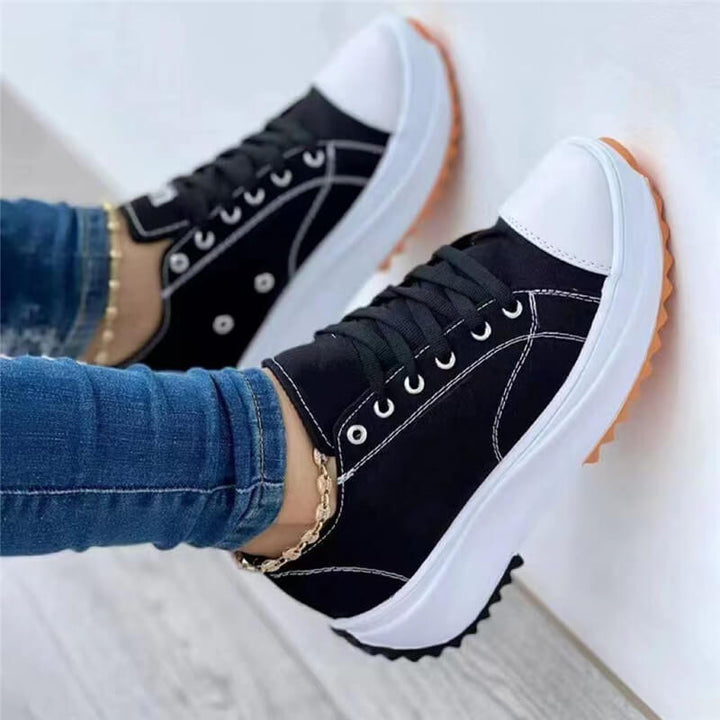 "Vadderade dammode sneakers, tjock sula, komfort, olika färger för arbete och fritid."